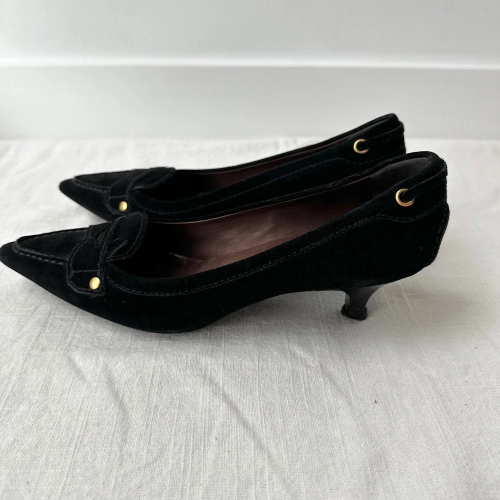 The Original Car Shoe Suede Kitten Heel‎ Pumps Pointed Toe  Black 36.5